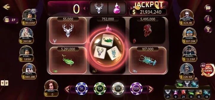 Các chức năng trên bàn chơi Bầu cua lộc phú Sunwin